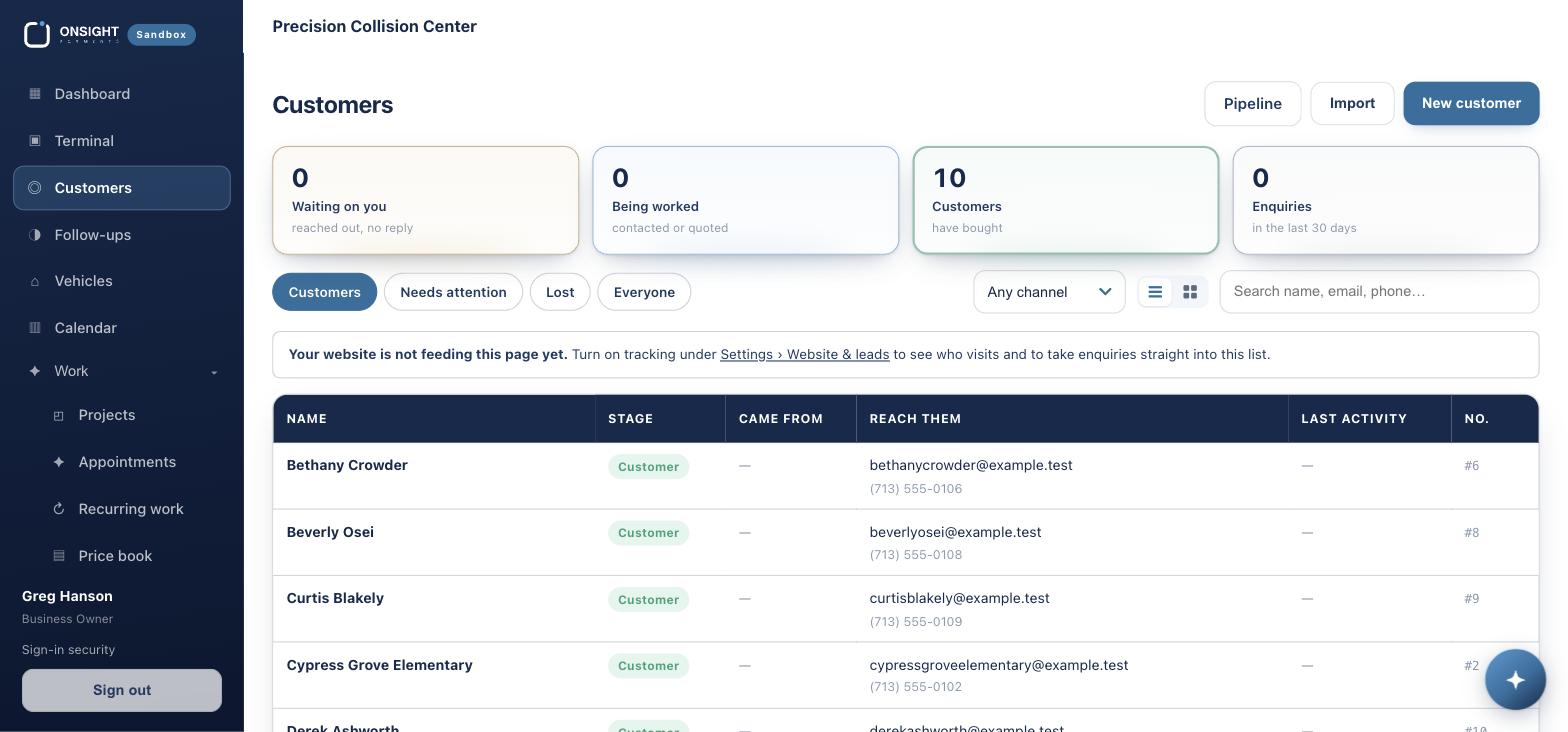 Customers. Who is waiting on you, being worked, and already bought.