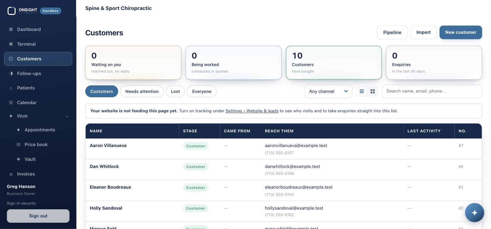Customers. Who is waiting on you, being worked, and already bought.