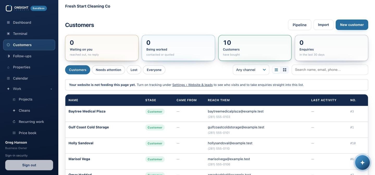 Customers. Who is waiting on you, being worked, and already bought.