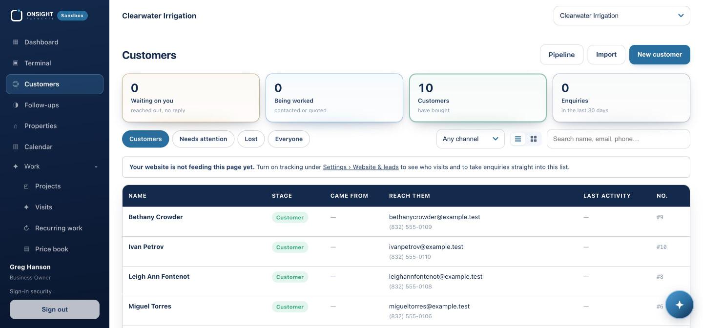 Customers. Who is waiting on you, being worked, and already bought.