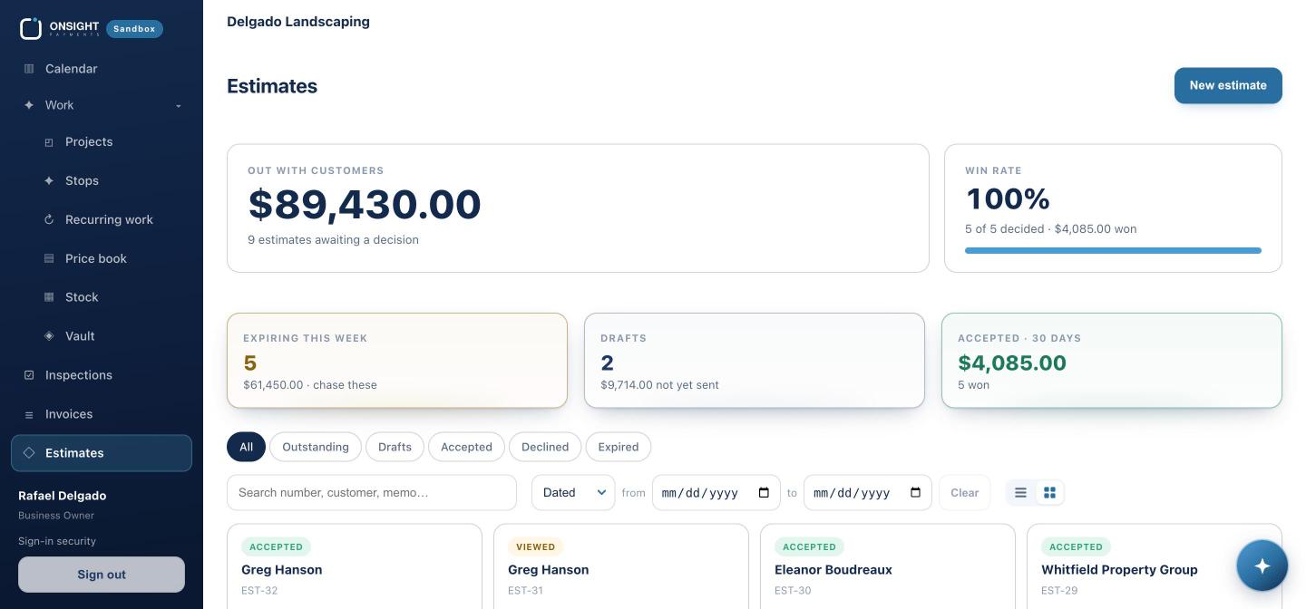 Estimates. Out with customers is the money waiting on a decision.