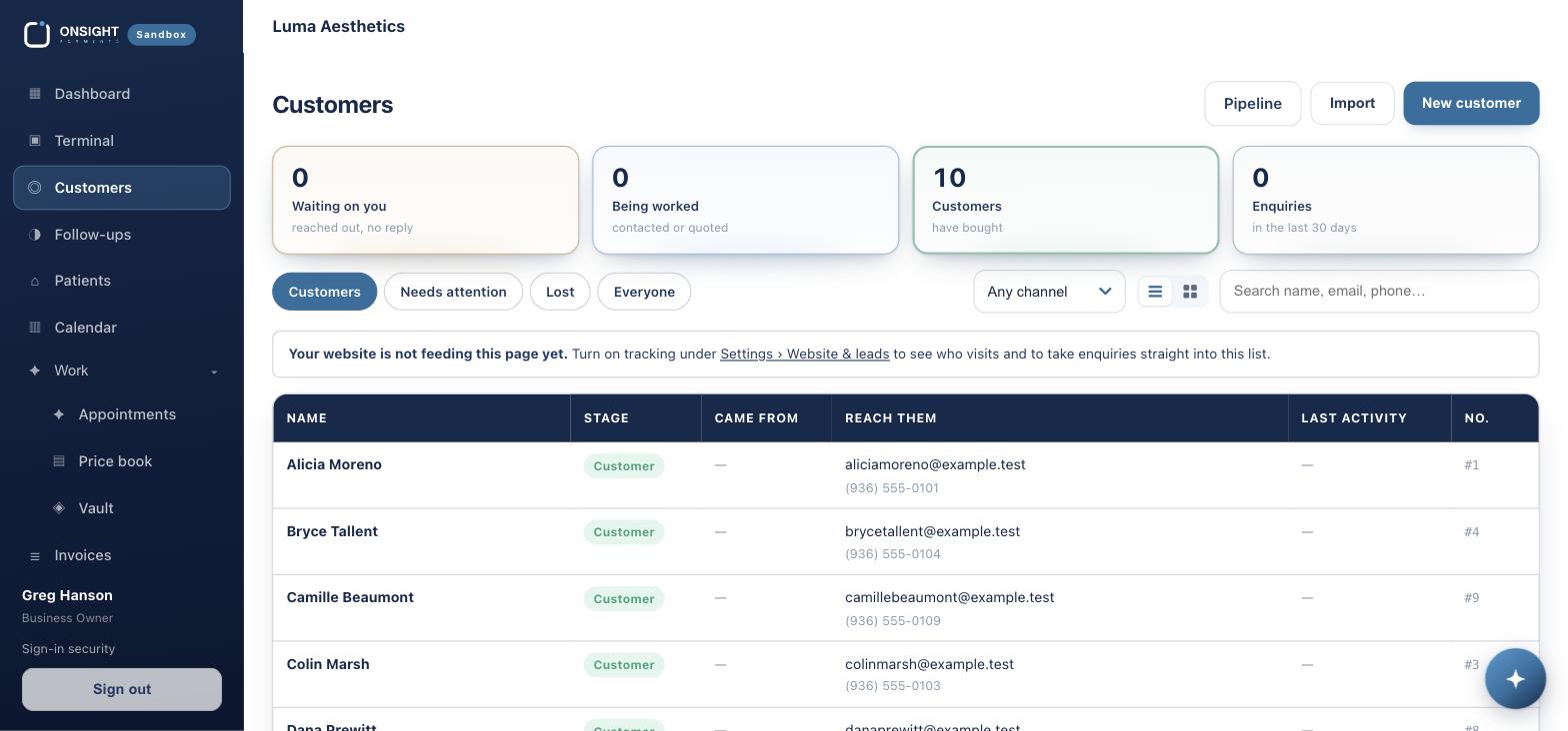 Customers. Who is waiting on you, being worked, and already bought.